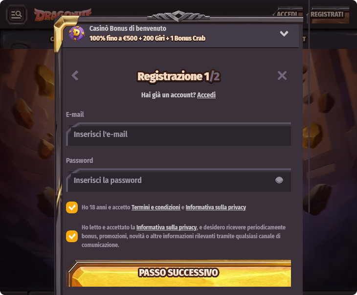 Dragonia Casino Accesso e Registrazione