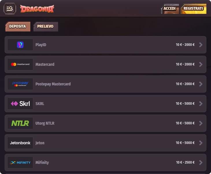 Dragonia Casino Pagamenti