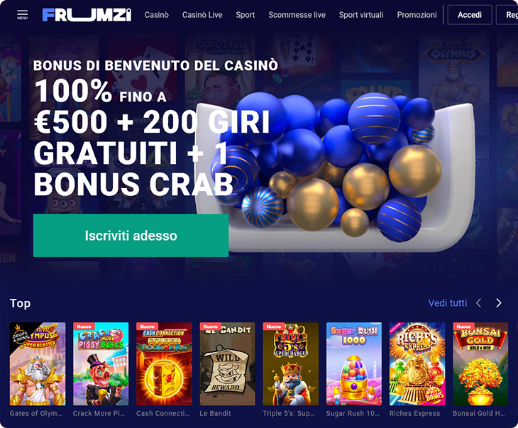 Frumzi Casino Bonus di Benvenuto