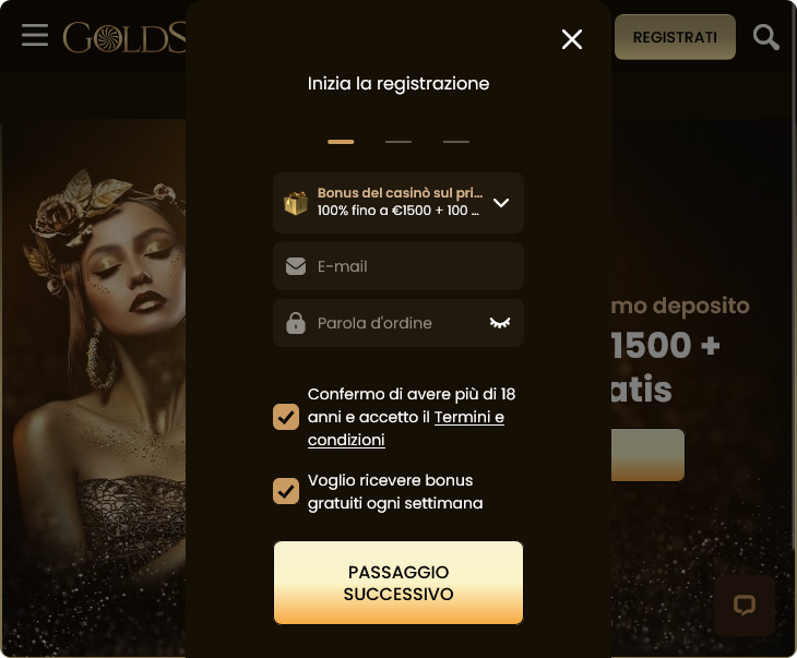 Accesso e Registrazione al Casinò Goldspin
