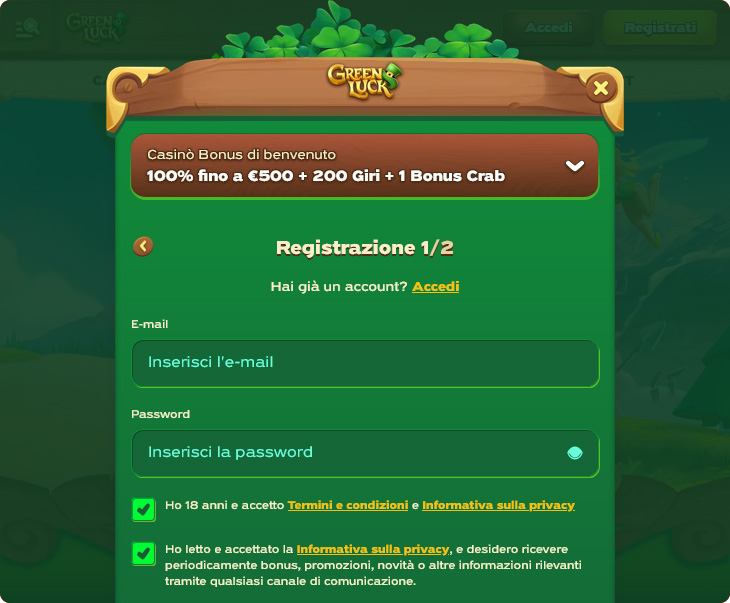 Greenluck Casino Accesso e Registrazione