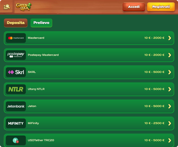 Greenluck Casino Pagamenti