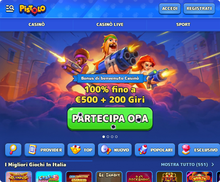 Bonus di Benvenuto del Casinò Pistolo