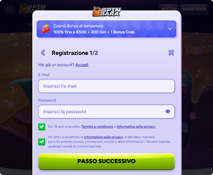 Spinbara Casino Accesso e Registrazione