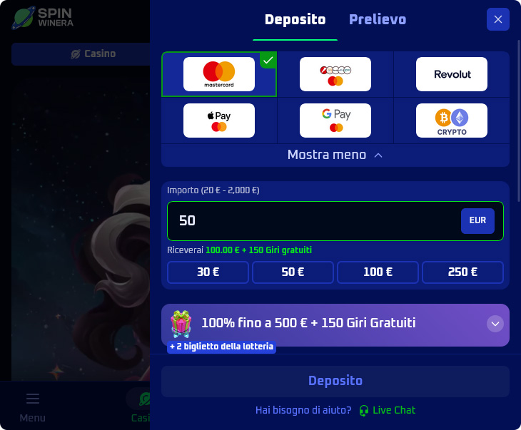 Spinwinera Casino Pagamenti