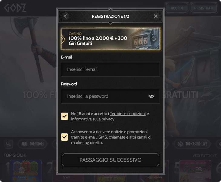 Godz Casino Accesso e Registrazione