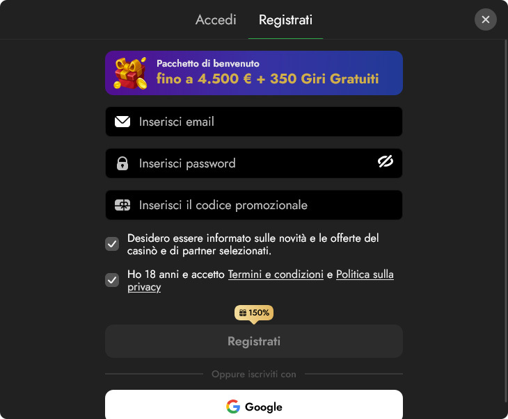 Oscarspin Casino Accesso e Registrazione
