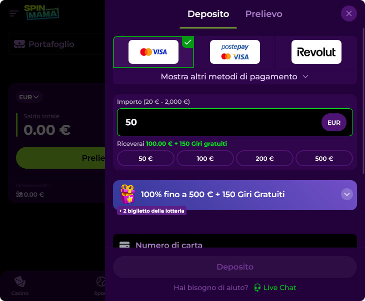 Spinmama Casino Pagamenti